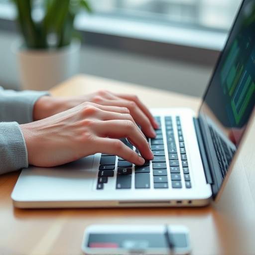 ノートパソコンの前でキーボードを操作する人物